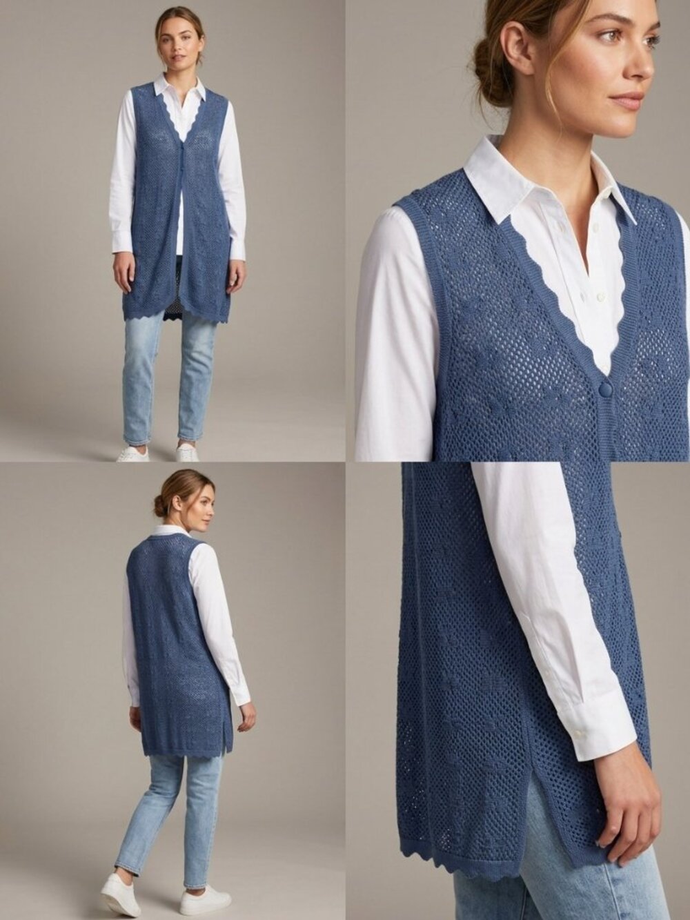NWOT Aerie Crochet Maxi Cape Duster Vest Open Knit Cardigan Cover-up Blue L/XL - Picture 12 of 12